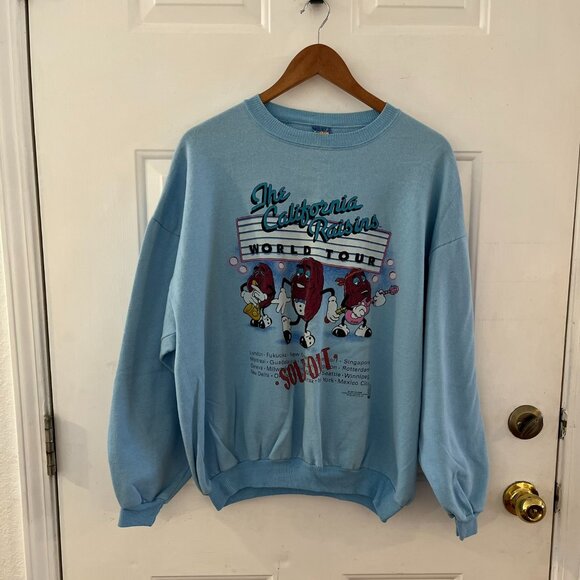 vintage sweatshirt Tops - Vintage 1987 Y2K California Raisins Blue World Tour Over Sea's Sweatshirt Sz XL